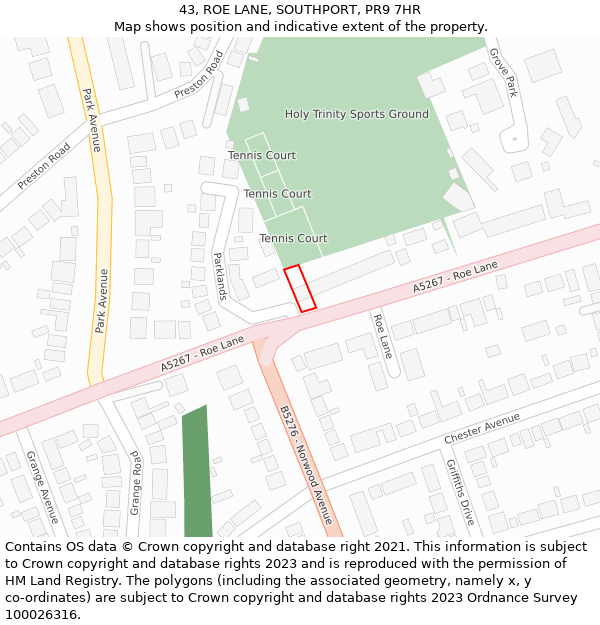 43, ROE LANE, SOUTHPORT, PR9 7HR: Location map and indicative extent of plot