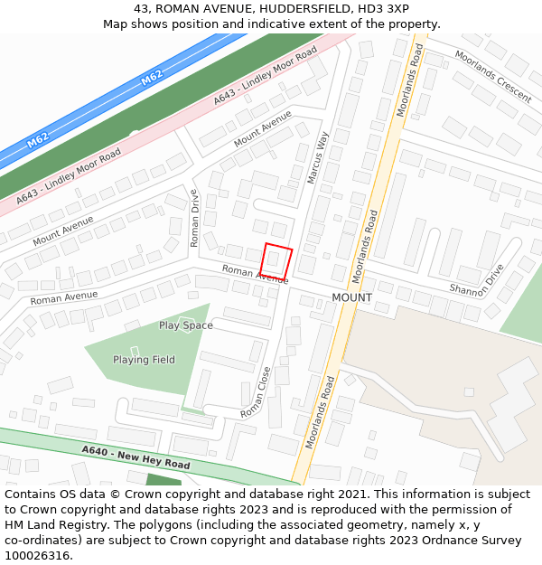 43, ROMAN AVENUE, HUDDERSFIELD, HD3 3XP: Location map and indicative extent of plot