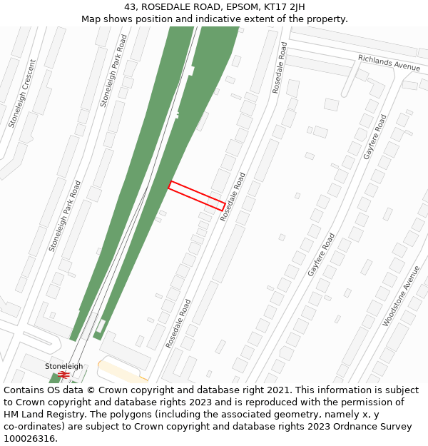 43, ROSEDALE ROAD, EPSOM, KT17 2JH: Location map and indicative extent of plot