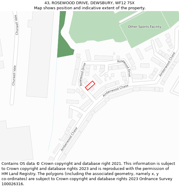 43, ROSEWOOD DRIVE, DEWSBURY, WF12 7SX: Location map and indicative extent of plot