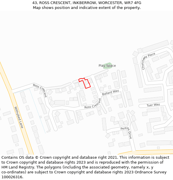 43, ROSS CRESCENT, INKBERROW, WORCESTER, WR7 4FG: Location map and indicative extent of plot