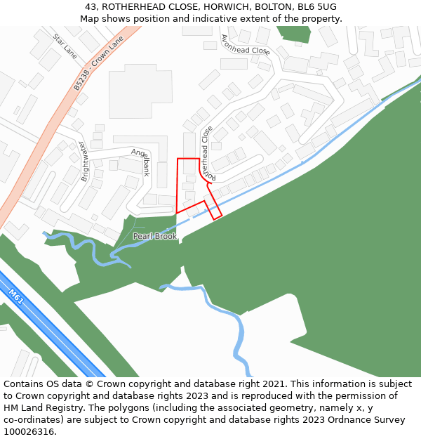 43, ROTHERHEAD CLOSE, HORWICH, BOLTON, BL6 5UG: Location map and indicative extent of plot