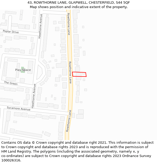 43, ROWTHORNE LANE, GLAPWELL, CHESTERFIELD, S44 5QF: Location map and indicative extent of plot