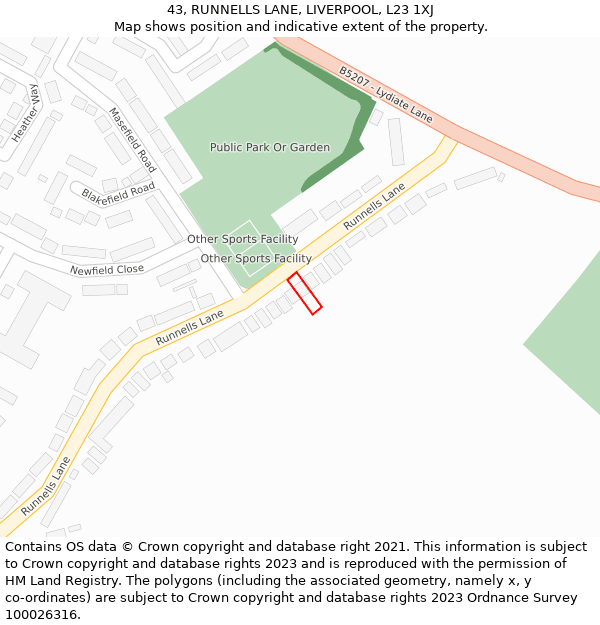 43, RUNNELLS LANE, LIVERPOOL, L23 1XJ: Location map and indicative extent of plot