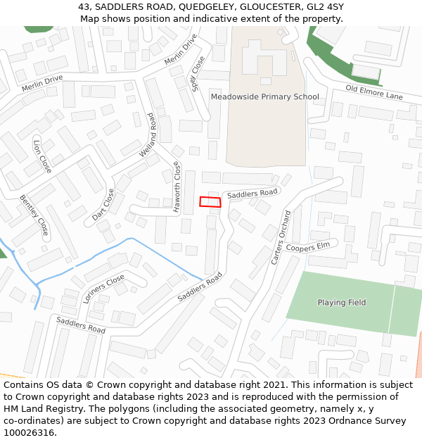 43, SADDLERS ROAD, QUEDGELEY, GLOUCESTER, GL2 4SY: Location map and indicative extent of plot