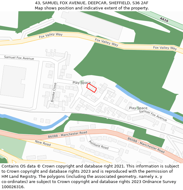 43, SAMUEL FOX AVENUE, DEEPCAR, SHEFFIELD, S36 2AF: Location map and indicative extent of plot
