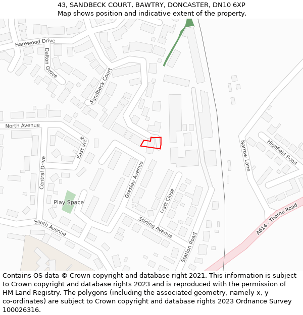 43, SANDBECK COURT, BAWTRY, DONCASTER, DN10 6XP: Location map and indicative extent of plot