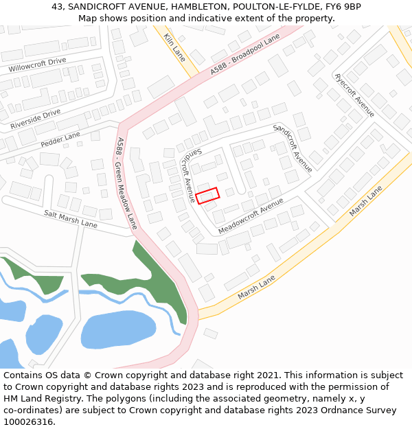 43, SANDICROFT AVENUE, HAMBLETON, POULTON-LE-FYLDE, FY6 9BP: Location map and indicative extent of plot
