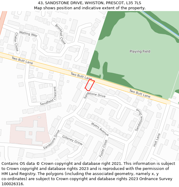 43, SANDSTONE DRIVE, WHISTON, PRESCOT, L35 7LS: Location map and indicative extent of plot