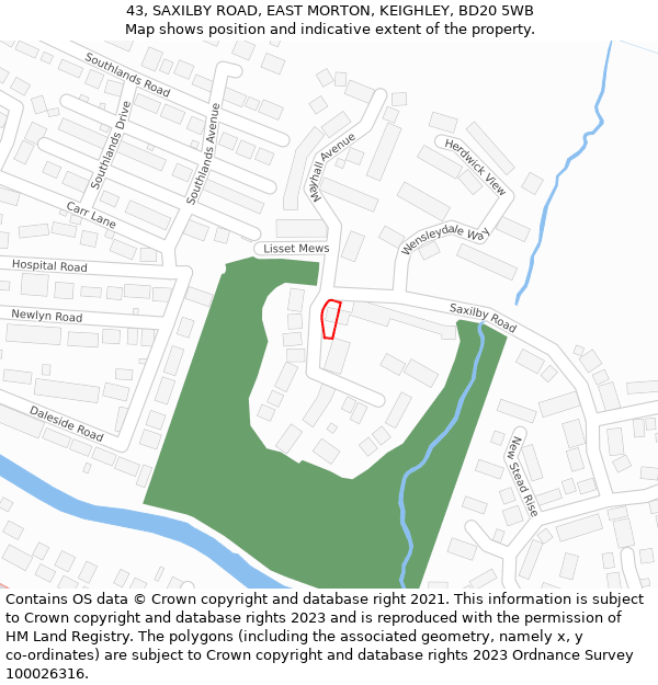 43, SAXILBY ROAD, EAST MORTON, KEIGHLEY, BD20 5WB: Location map and indicative extent of plot