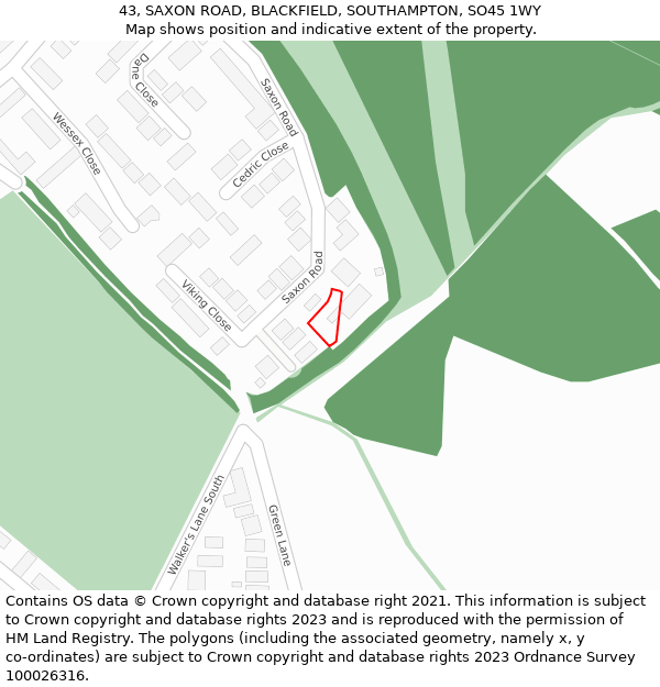 43, SAXON ROAD, BLACKFIELD, SOUTHAMPTON, SO45 1WY: Location map and indicative extent of plot