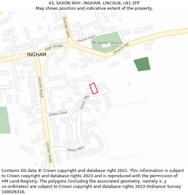 43, SAXON WAY, INGHAM, LINCOLN, LN1 2FP: Location map and indicative extent of plot