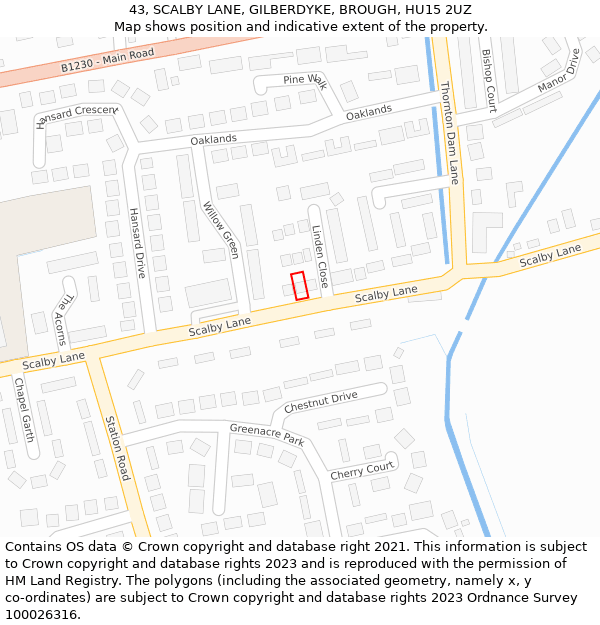 43, SCALBY LANE, GILBERDYKE, BROUGH, HU15 2UZ: Location map and indicative extent of plot