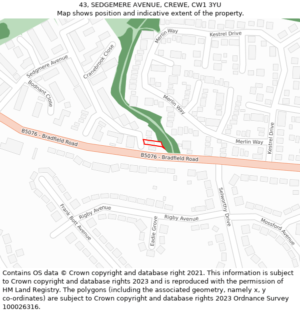 43, SEDGEMERE AVENUE, CREWE, CW1 3YU: Location map and indicative extent of plot