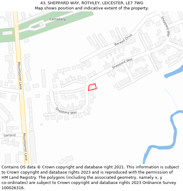 43, SHEPPARD WAY, ROTHLEY, LEICESTER, LE7 7WG: Location map and indicative extent of plot