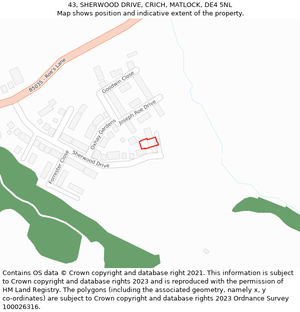 43, SHERWOOD DRIVE, CRICH, MATLOCK, DE4 5NL: Location map and indicative extent of plot
