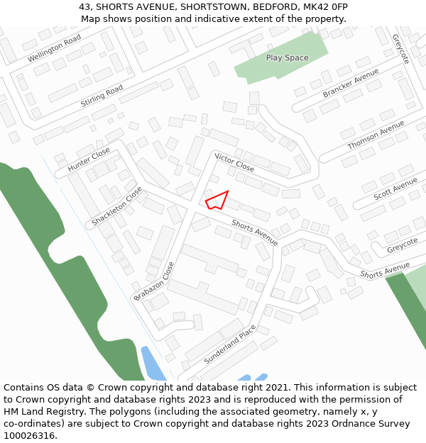 43, SHORTS AVENUE, SHORTSTOWN, BEDFORD, MK42 0FP: Location map and indicative extent of plot