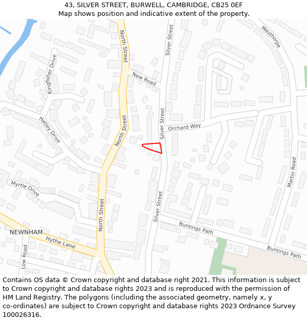 43, SILVER STREET, BURWELL, CAMBRIDGE, CB25 0EF: Location map and indicative extent of plot