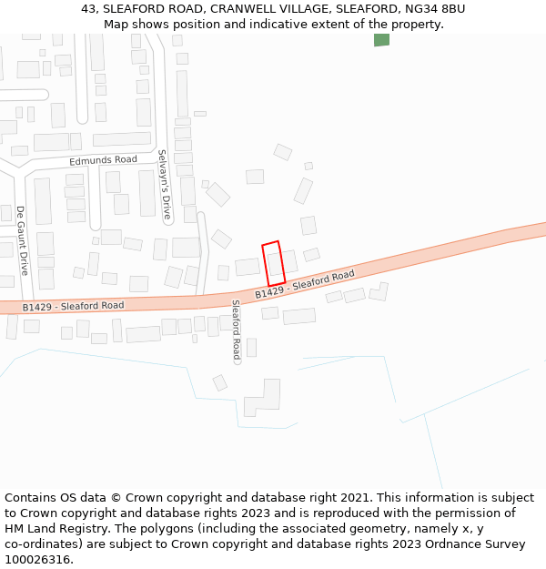 43, SLEAFORD ROAD, CRANWELL VILLAGE, SLEAFORD, NG34 8BU: Location map and indicative extent of plot