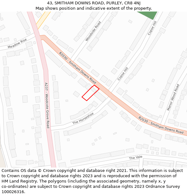 43, SMITHAM DOWNS ROAD, PURLEY, CR8 4NJ: Location map and indicative extent of plot