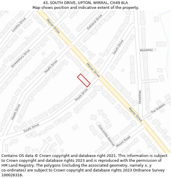 43, SOUTH DRIVE, UPTON, WIRRAL, CH49 6LA: Location map and indicative extent of plot