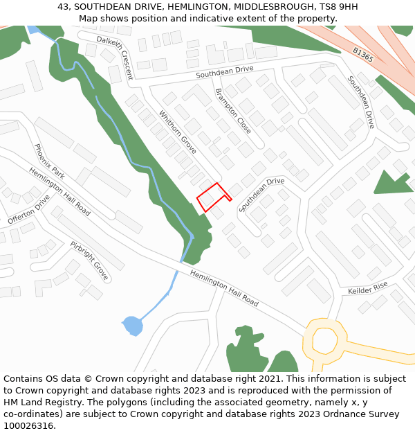 43, SOUTHDEAN DRIVE, HEMLINGTON, MIDDLESBROUGH, TS8 9HH: Location map and indicative extent of plot