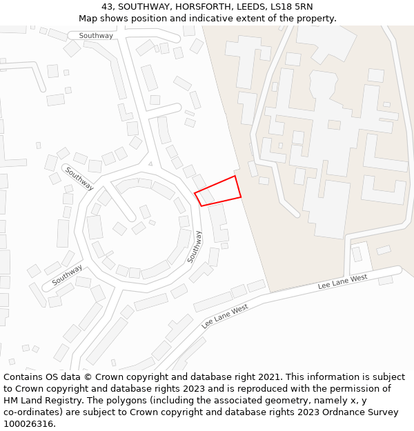 43, SOUTHWAY, HORSFORTH, LEEDS, LS18 5RN: Location map and indicative extent of plot