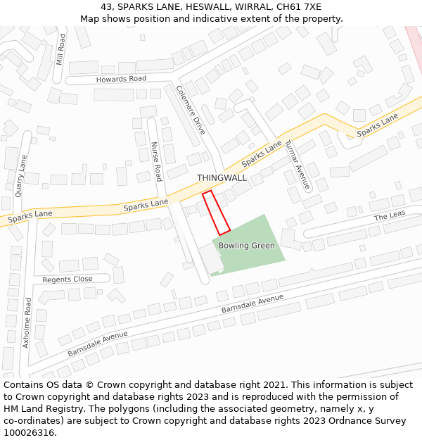 43, SPARKS LANE, HESWALL, WIRRAL, CH61 7XE: Location map and indicative extent of plot