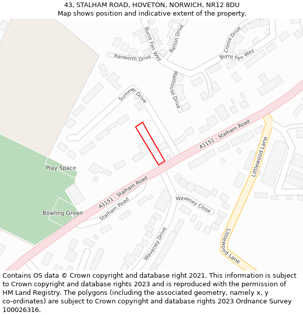 43, STALHAM ROAD, HOVETON, NORWICH, NR12 8DU: Location map and indicative extent of plot