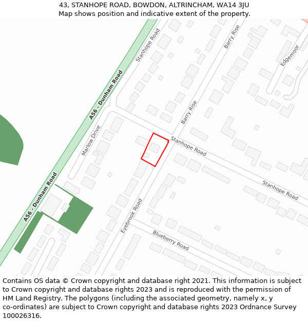 43, STANHOPE ROAD, BOWDON, ALTRINCHAM, WA14 3JU: Location map and indicative extent of plot