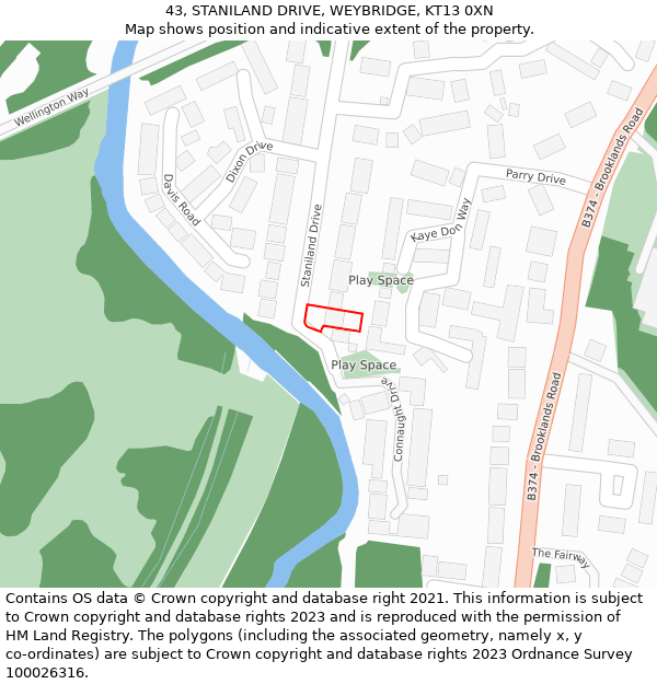 43, STANILAND DRIVE, WEYBRIDGE, KT13 0XN: Location map and indicative extent of plot