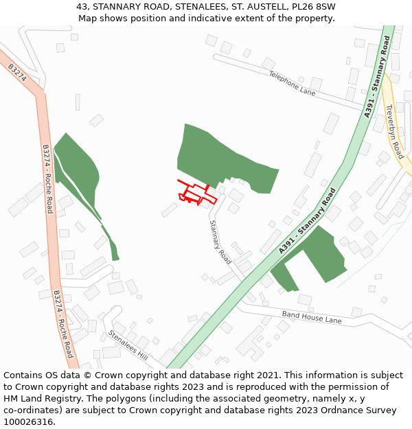 43, STANNARY ROAD, STENALEES, ST. AUSTELL, PL26 8SW: Location map and indicative extent of plot