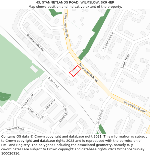 43, STANNEYLANDS ROAD, WILMSLOW, SK9 4ER: Location map and indicative extent of plot