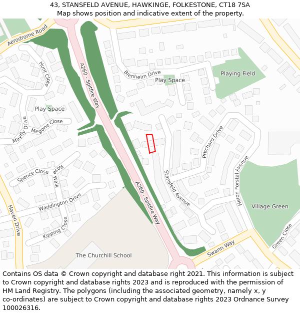 43, STANSFELD AVENUE, HAWKINGE, FOLKESTONE, CT18 7SA: Location map and indicative extent of plot