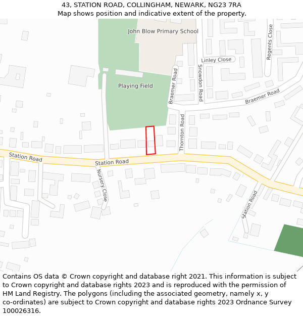 43, STATION ROAD, COLLINGHAM, NEWARK, NG23 7RA: Location map and indicative extent of plot