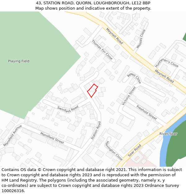43, STATION ROAD, QUORN, LOUGHBOROUGH, LE12 8BP: Location map and indicative extent of plot