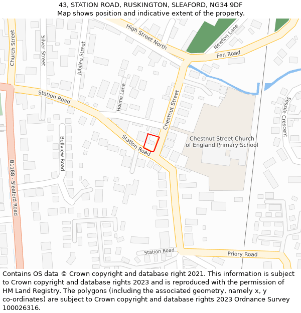 43, STATION ROAD, RUSKINGTON, SLEAFORD, NG34 9DF: Location map and indicative extent of plot