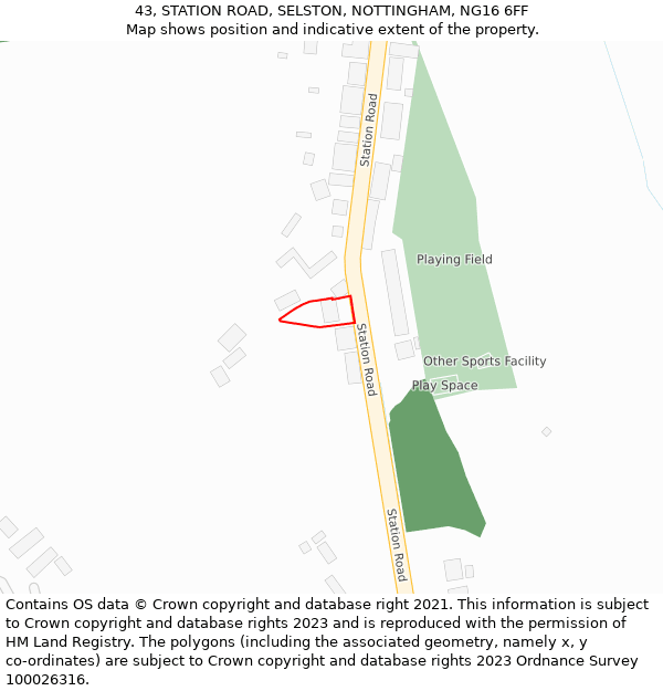 43, STATION ROAD, SELSTON, NOTTINGHAM, NG16 6FF: Location map and indicative extent of plot