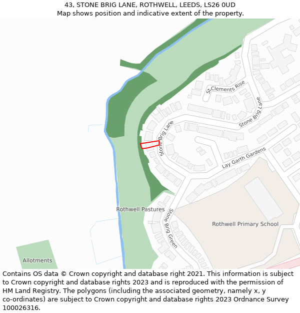 43, STONE BRIG LANE, ROTHWELL, LEEDS, LS26 0UD: Location map and indicative extent of plot