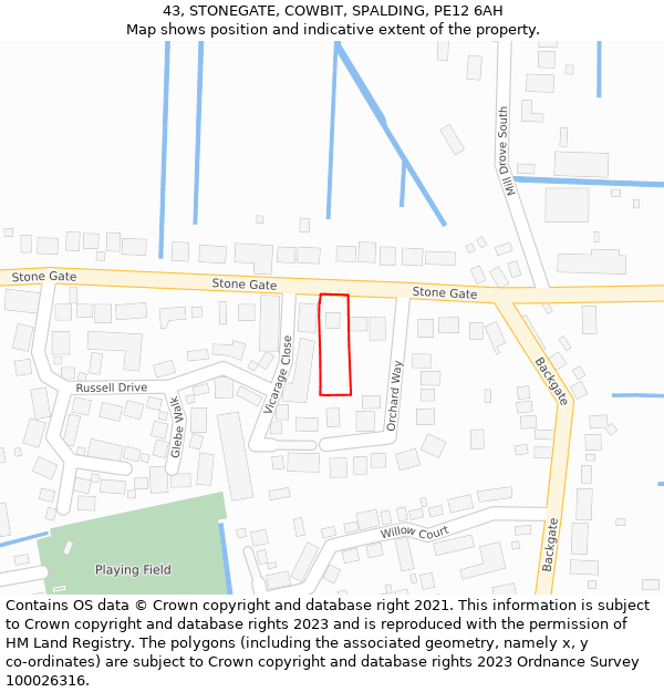 43, STONEGATE, COWBIT, SPALDING, PE12 6AH: Location map and indicative extent of plot