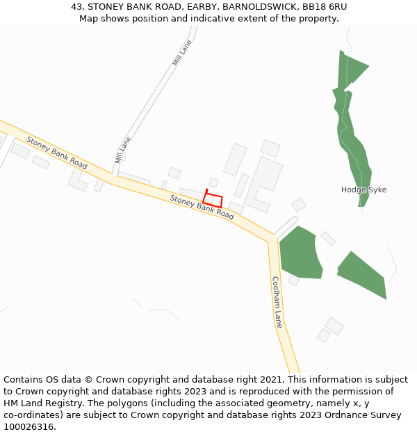 43, STONEY BANK ROAD, EARBY, BARNOLDSWICK, BB18 6RU: Location map and indicative extent of plot