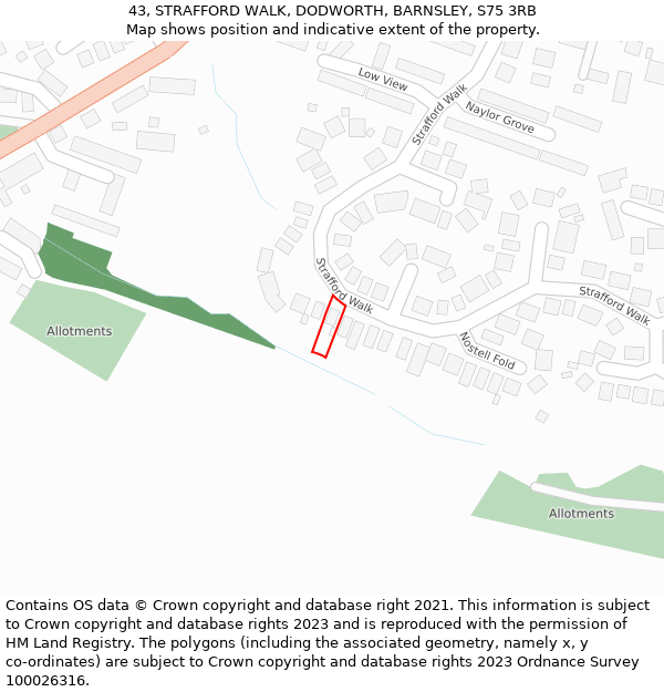 43, STRAFFORD WALK, DODWORTH, BARNSLEY, S75 3RB: Location map and indicative extent of plot