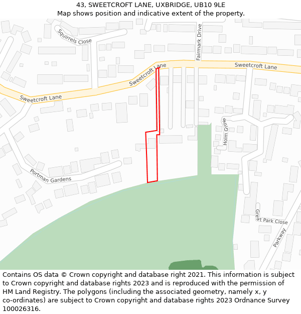 43, SWEETCROFT LANE, UXBRIDGE, UB10 9LE: Location map and indicative extent of plot