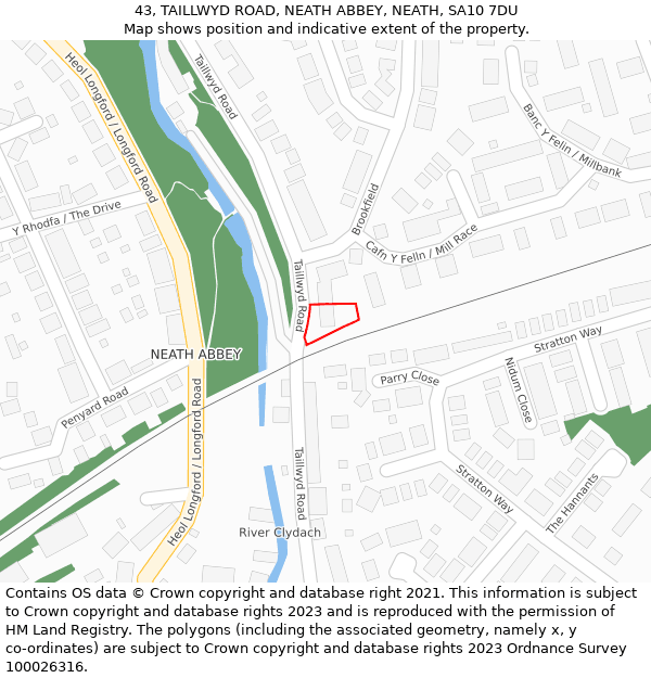 43, TAILLWYD ROAD, NEATH ABBEY, NEATH, SA10 7DU: Location map and indicative extent of plot