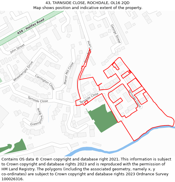 43, TARNSIDE CLOSE, ROCHDALE, OL16 2QD: Location map and indicative extent of plot