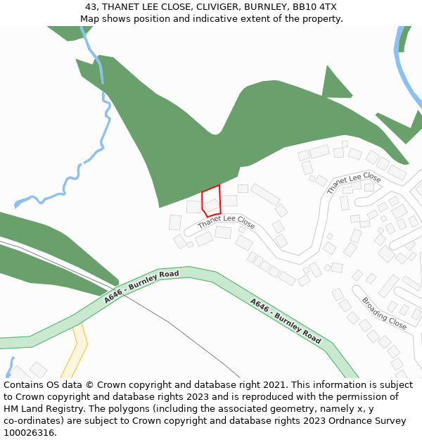 43, THANET LEE CLOSE, CLIVIGER, BURNLEY, BB10 4TX: Location map and indicative extent of plot