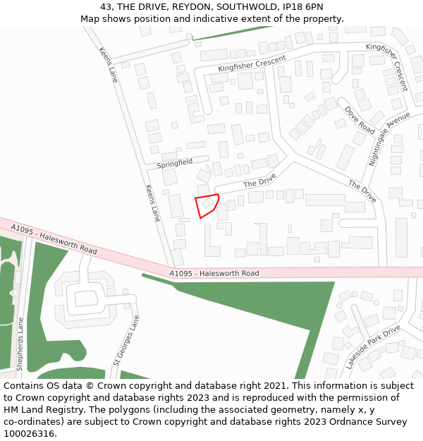 43, THE DRIVE, REYDON, SOUTHWOLD, IP18 6PN: Location map and indicative extent of plot