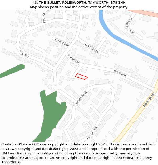 43, THE GULLET, POLESWORTH, TAMWORTH, B78 1HH: Location map and indicative extent of plot