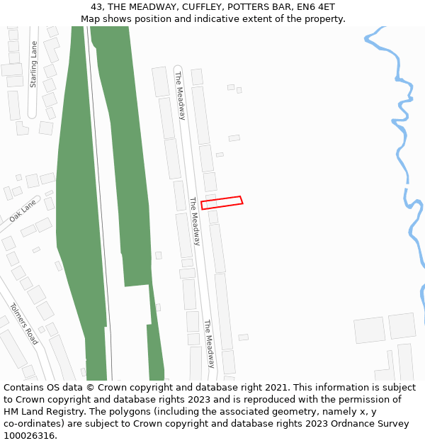 43, THE MEADWAY, CUFFLEY, POTTERS BAR, EN6 4ET: Location map and indicative extent of plot