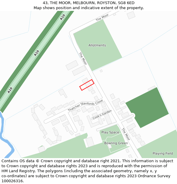 43, THE MOOR, MELBOURN, ROYSTON, SG8 6ED: Location map and indicative extent of plot